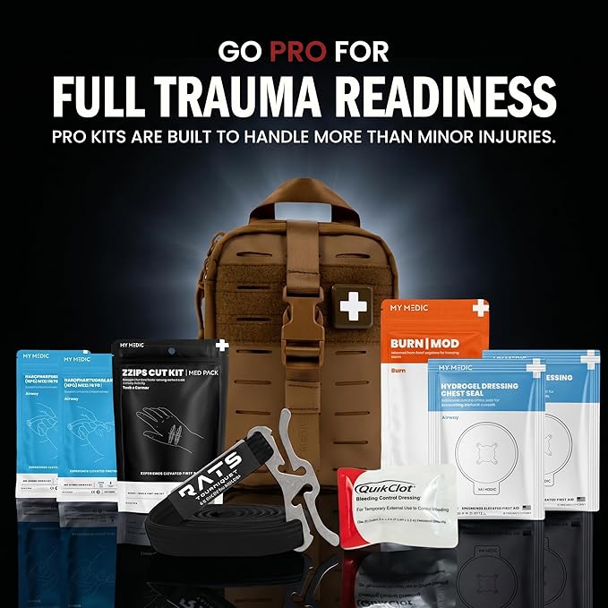 MY MEDIC MyFAK PRO Military IFAK Trauma Kit & First Aid Kit with Tourniquet - HSA FSA Items - Built in USA - Tactical Combat Medical Supplies, Medic Kit, Trauma Pack & Molle Field Operator Bag, Coyote