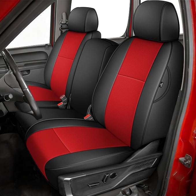 AOMSAZTO Truck Seat Covers for Chevrolet Silverado/GMC Sierra 1500 (2007-2013) 2500 3500 (2007-2014) Black+Red Faux Leather Car Seat Covers Full Set(Rear 40/60 Split for Crew Cab)