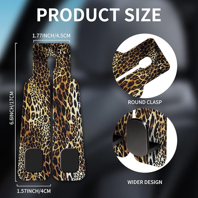 Car Seat Headrest Hook, Universal Leather Cute Hanger Holder Hook, Storage Organizer Interior Accessories for Purse Bags Handbag Luxury Leopard