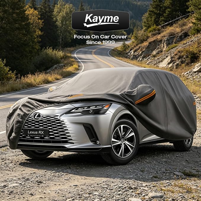 Kayme Heavy Duty SUV Car Cover Custom Fit for Lexus RX RX350 RX330 RX450 RX500 2003-2026, Waterproof All Weather Outdoor Full Protection, UV Sun Rain Resistant with Zipper Door & Windproof Straps.