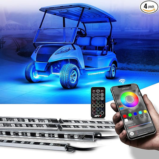 OPT7 Aura Pro RGB Aluminum Golf Cart Underglow with App & Remote, 12V | Waterproof Rigid LED Bar, Multicolor Music Sync Lighting, Neon Accent Lights, Outdoor Decoration for EZGO Yamaha Club Car