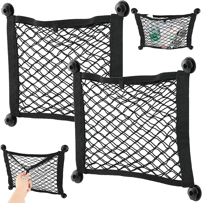 2 Pack Elastic Small Cargo Net Pocket with Hooks,Cargo Netting Bungee,Boat Storage,Trunk Net Organizer for Car,Truck Netting for Cargo(18.9x13.78 inches)