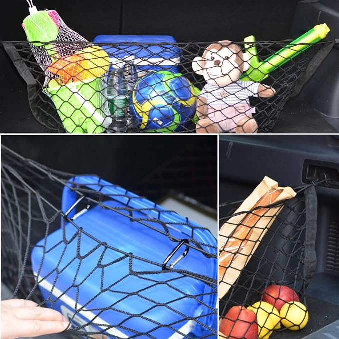 BAILALIBO Cargo Net with Metal Hooks, 53x18 in | Elastic stretchable mesh, adjustable for Pickup/truck/jeep, universal fit, secure trunk storage, heavy-duty for car exterior