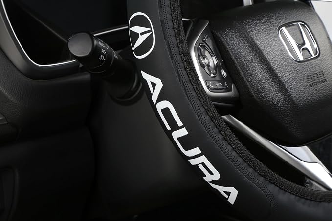 Car Steering Wheel Cover, Leather, Anti-Slip Lining, Universal for Acura, 14.5-15 Inch, Black