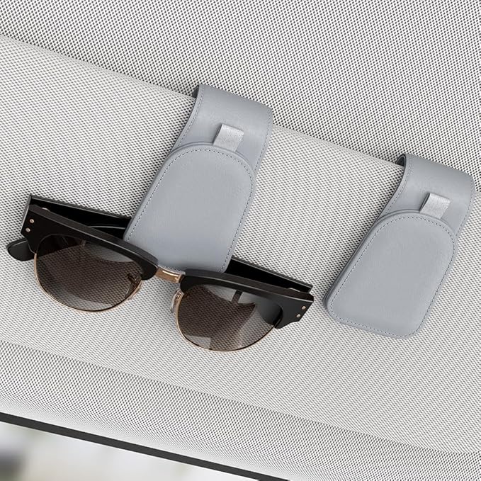 Sotfamily Sunglass Holder for Car Visor, Light Gray, 2 Packs | Suede Cloth, Magnetic, Organizer for Car Accessories