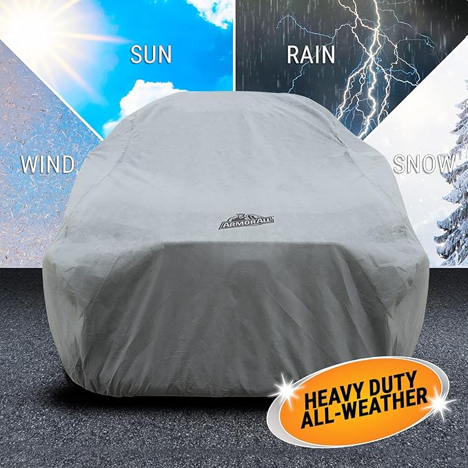 Armor All Car Cover Waterproof All Weather Heavy Duty SUV or CUV up to 229" | Scratch-resistant soft lining, 6 secure straps, includes storage bag, works for Sun Rain Snow Hail Outdoor Indoor Protection