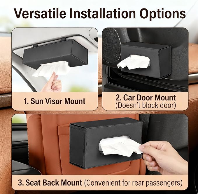 Car Visor Tissue Holder - Universal Hanging Auto Napkin Dispenser with Metal Clip, Multi-Position Tissue Box for Door or Seat Back,Premium Car Interior Accessories for Safe Driving(Black)