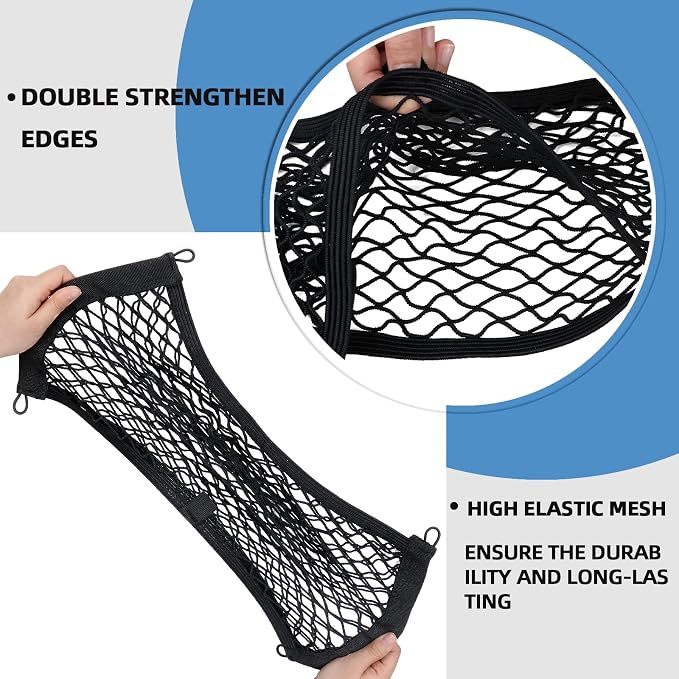 Universal Mesh Cargo Net for Car Trunk Storage,2 Pack Elastic Small Cargo Net Pocket Organizer Pouch Bag,Stretchable Automotive Cargo Nets with 8 Pieces Mounting Screws and Hooks for RV,SUV,Boats,Home