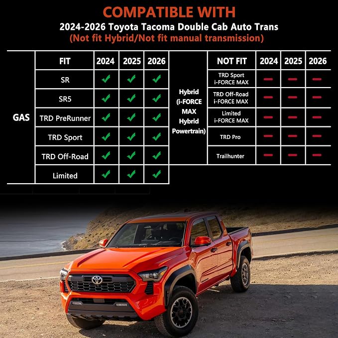 KARPAL Floor Mats for Toyota Tacoma 2024-2026 Double Cab Auto Trans (Not Hybrid), Custom Fit All Weather TPE Floor Liners, 1st&2nd Row Mat, Tacoma TRD/SR/SR5/limited Accessories