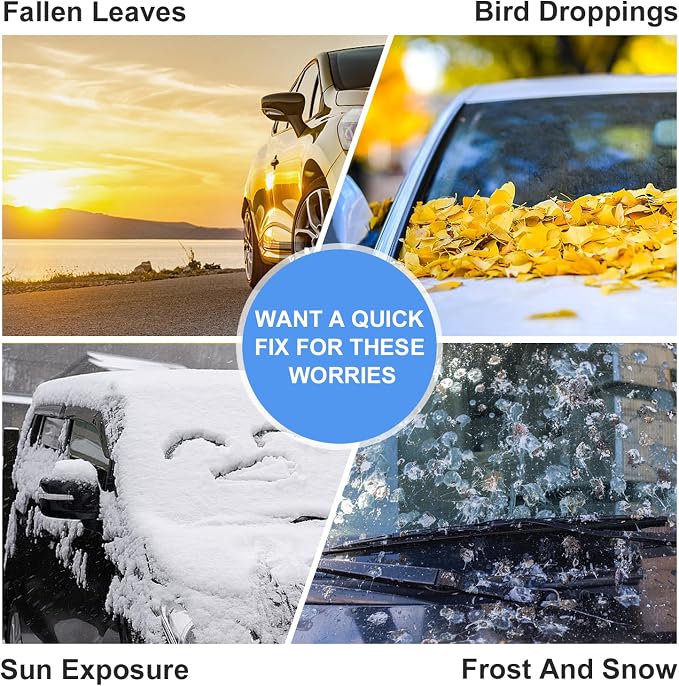 1 PC Car Half Car Cover Sunshade, Windshield Hood Front Window All-Season Protection Waterproof Dustproof Frostproof Car Cloth, Outdoor Foldable Protective Cover, Universal for Cars (Silver)