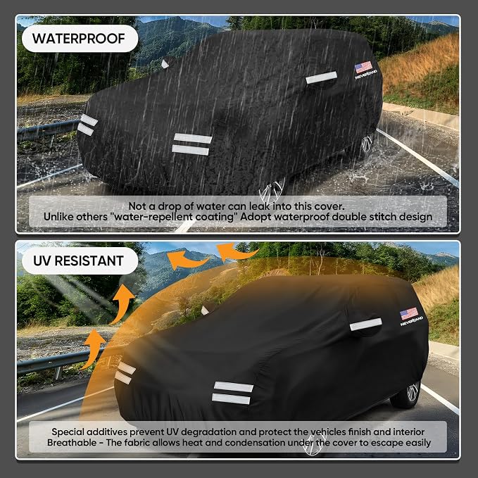 SUV Car Cover, Full SUV Car Covers Waterproof All Weather Dustproof, Snowproof, UV Protection Car Covers for Automobiles Universal Fit for SUV Cover Size 201''L x 79''W x 71''H