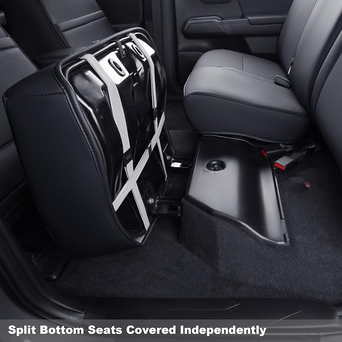 LUCKYMAN CLUB Rear Seat Covers Custom Fit for 2024 2025 Tacoma Crew Cab with Faux Leather (Black Rear)