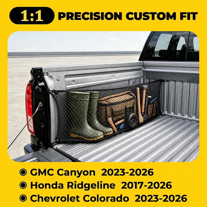 Side Cargo Net for Ridgeline/Chevy Colorado/Canyon, Tailgate-Free Side | Double Layer Truck Bed Side Cargo Net, Heavy Duty Oxford Cargo