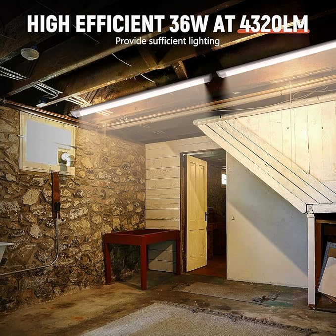 DAKASON 8-Pack 4FT LED Closet Light Fixture, 4-Foot Flush Mount Garage Ceiling Lighting 36W 4320lm, 48in Flat Panel Lights Hardwired for Basement, Kitchen, Utility, 3/4/5000K No Plug