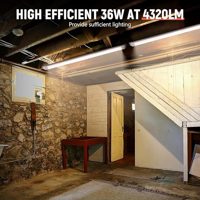 DAKASON 4-Pack 4FT LED Closet Light Fixture, 4-Foot Flush Mount Garage Ceiling Lighting 36W 4320lm, 48in Flat Panel Lights Hardwired for Basement, Kitchen, Utility, 3/4/5000K No Plug