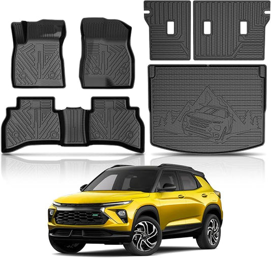 KUST Floor Mats for 2021-2026 Chevy Trailblazer Accessories (AWD Only) | Rear Cargo Trunk Mat (Cargo Deck in Upper Position), Front Rear Car Mats All Weather Protection, TPE Rubber, Raised Edge