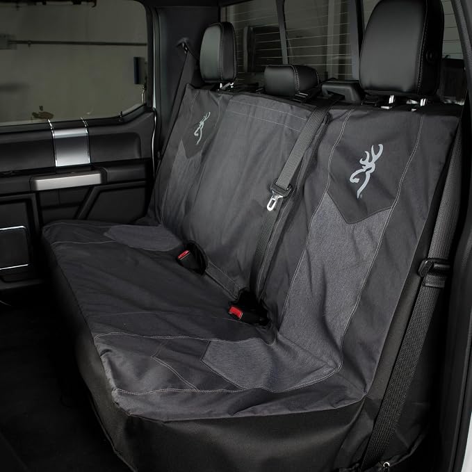 Browning Universal Low Back and Bench Seat Covers, Water and Dirt Resistant Car, Truck, and SUV Seat Covers, Chevron (Heather Black), Full Size Bench