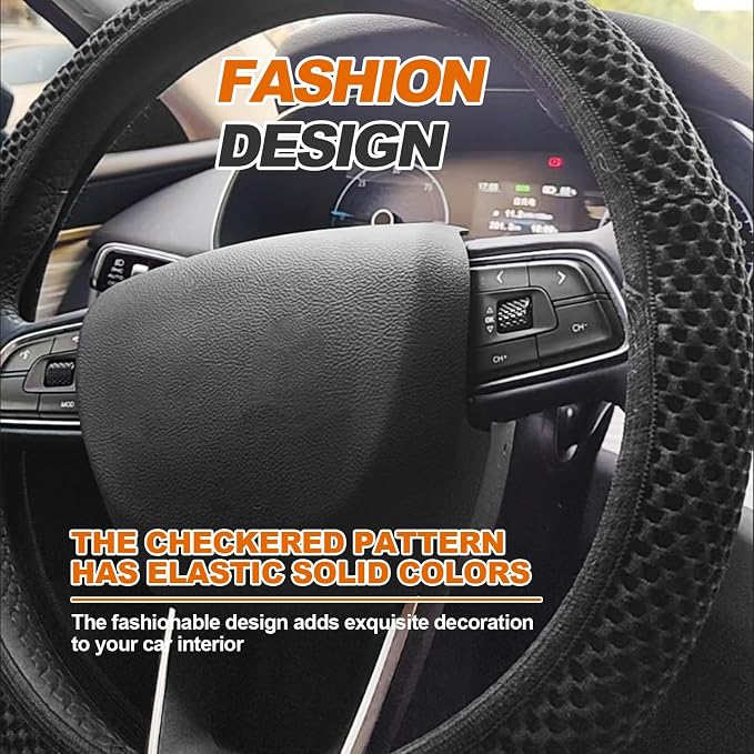 Car Elastic Stretch Steering Wheel Cover, Universal 15" Automotive Steering Wheel Protector, Microfiber Ice Silk, Breathable, Anti-Slip, Easy Carry, Car Accessories for Cars/SUVs/Vans/Truck (Black)