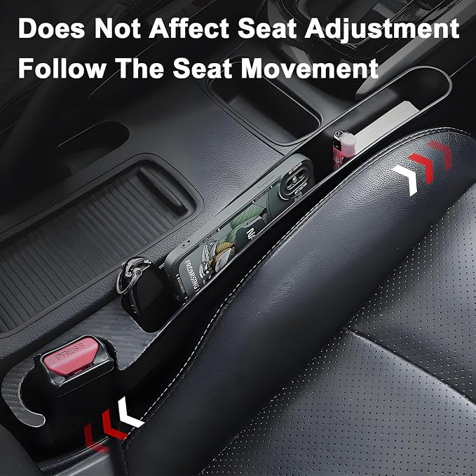 2 PCS Car Seat Gap Filler, Seat Gap Filler with Black-Carbon Fiber Texture for Cars SUV Trucks, Console Side Gap Organizer Storage Box with Charge Cable Hole, Fit for 1.2 Inches Seat Console Gap