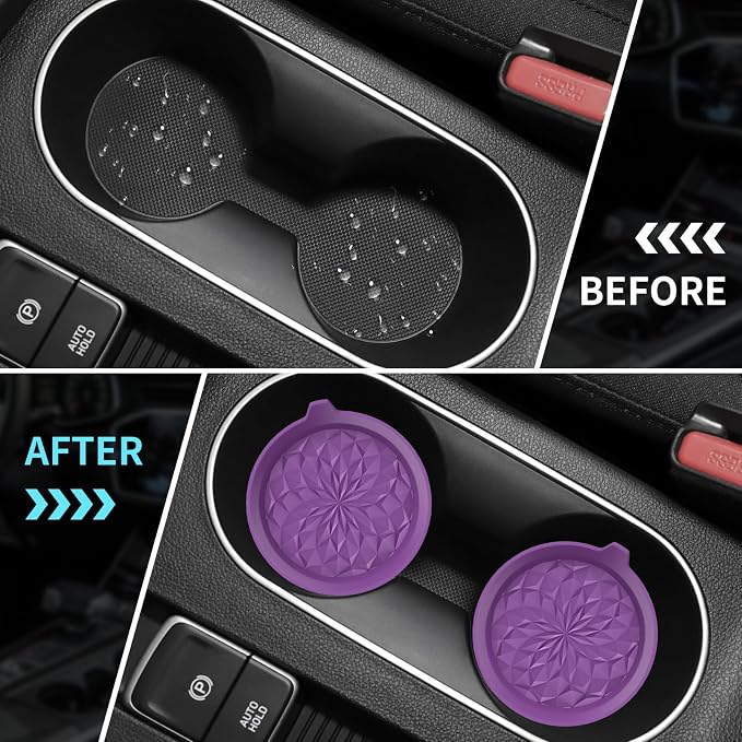 ME.FAN Car Cup Coasters [4 Pack] Silicone Cars Coasters - Universal Non-Slip Recessed Interior Accessories - Cup Holder Inserts Deep Purple
