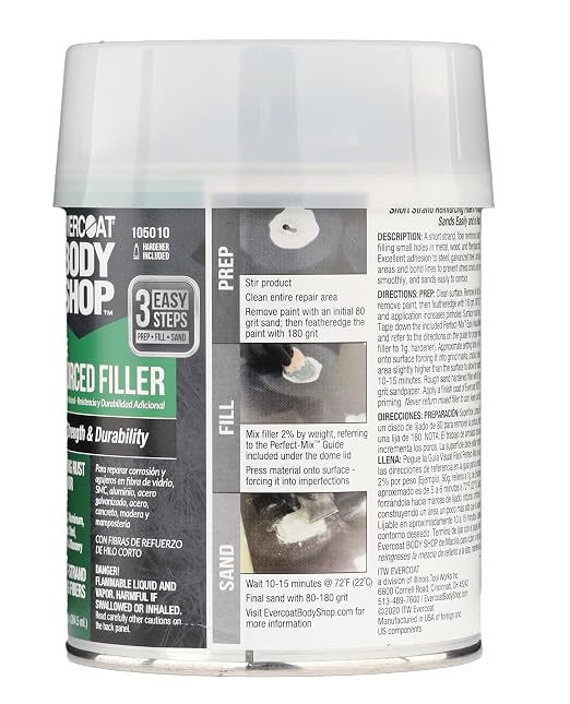 Evercoat Body Shop 105010 Pro-Grade Reinforced Filler, Added Strength and Durability for Dents in Aluminum, Fiberglass & More, Easy Mix Hardener Included 13 Fl Oz.