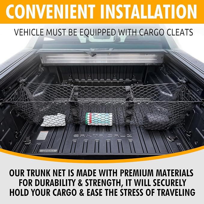 3 Pocket Style Elastic Trunk Cargo Net for Hyundai Santa Cruz 2022-2025 - Premium Trunk Organizers & Storage - Cargo Net for Pickup Truck Bed - Truck Bed Divider - Car Organizer for Pickup