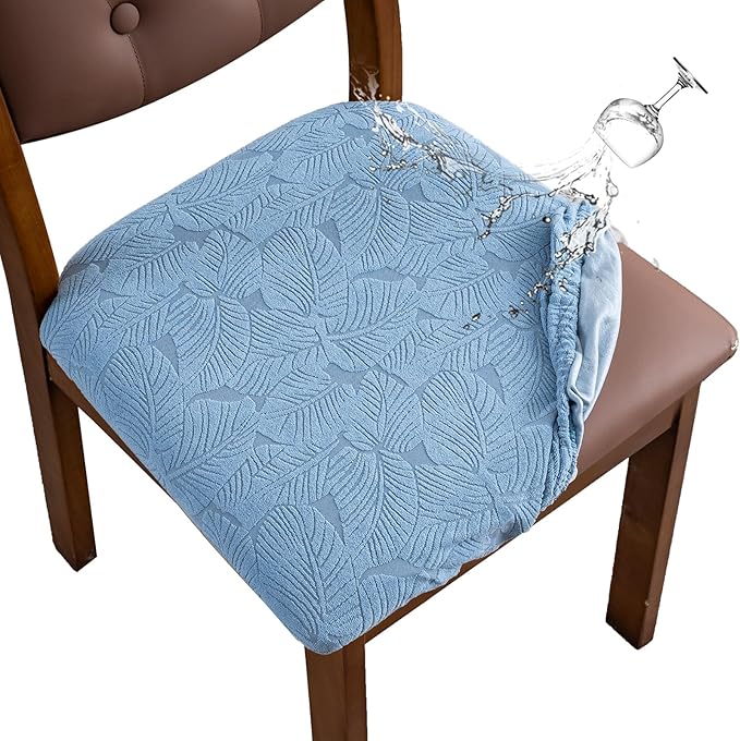 Waterproof Seat Cover for Dining Room Chair Seat Covers Washable Kitchen Chair Seat Slipcovers Protector (Light Blue, 4 PCS)