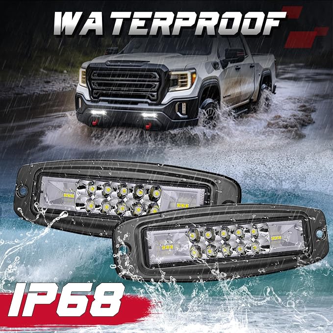 OFFROADTOWN Flush Mount LED Pods, 2pcs 7'' 96W Light Bar Flush LED Pods Spot Flood Combo Reverse Driving Lights Waterproof Bumper Light for Truck Pickup UTV 4x4 SUV Boat