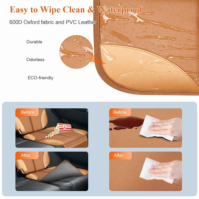 Car Seat Protector, Carseat Seat Protectors with Thick Padding and Upgraded Non-Slip Backing, Waterproof Seat Protector Under Baby Car Seat, 600D Fabric Car Seat Covers for Baby, 2PCS, Tan