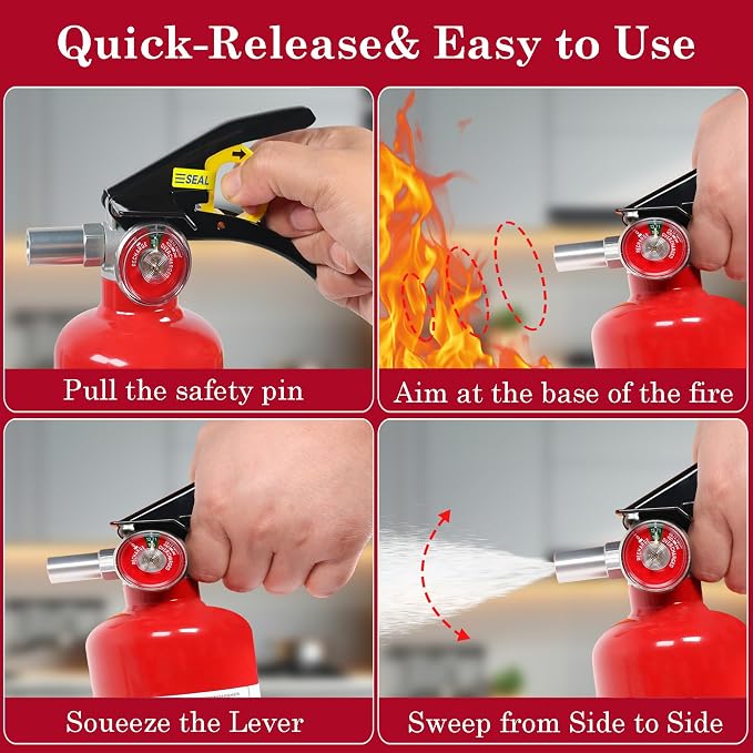 2-Pack ABC Dry Chemical Fire Extinguisher, 2.5 lb 1A:10B:C Fire Extinguisher for Home, Business, Boat, Truck, Quick Release Handle, Ideal for Electrical & Grease Fire Extinguisher