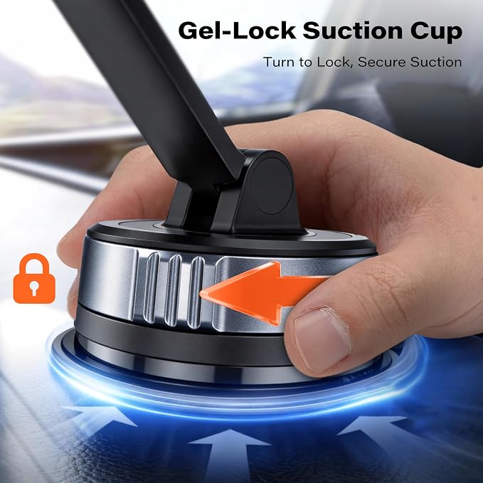 APPS2Car Car Phone Mount for Dashboard & Windshield, Strong Suction Cup Cell Phone Holder with One-Touch Release, 360°Rotation & Dual-Axis Arm, Hands-Free Car Phone Holder for iPhone, Samsung & More