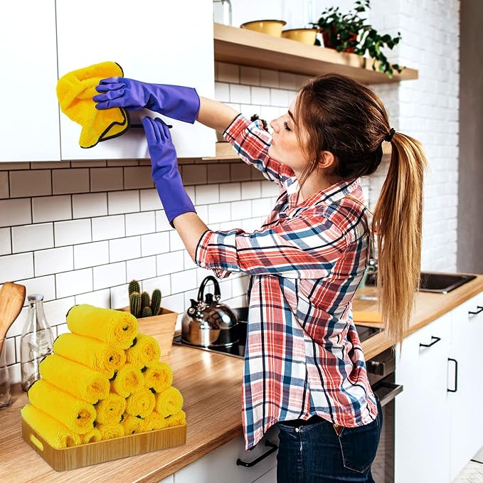 Tallew 40 Pcs Yellow Microfiber Towels: 16"x16" Microfiber Drying Towels Bulk Micro Fiber Car Cleaning Cloth for Cars Drying Washing Polishing Cleaning Household Supplies