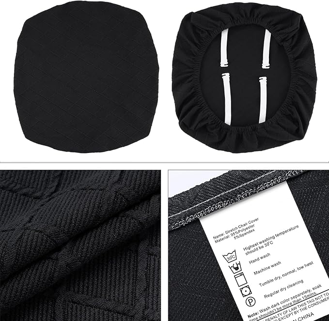 Fuloon Stretch Chair Seat Covers 6 PCS, Removable Washable Dining Chair Covers Anti-Dust Dining Room Seat Cushion Slipcovers (6, Black)