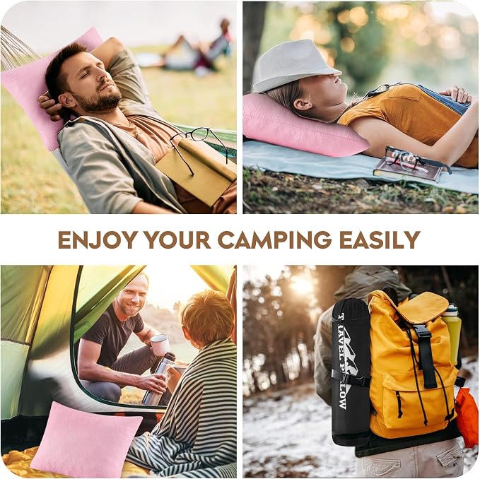 Small Shredded Memory Foam Pillow, Camping Pillow Travel Pillow - Compressible Medium Firm, Breathable Cover, Ideal Backpacking Hiking, Airplane and Car (Apricot Pink, M)