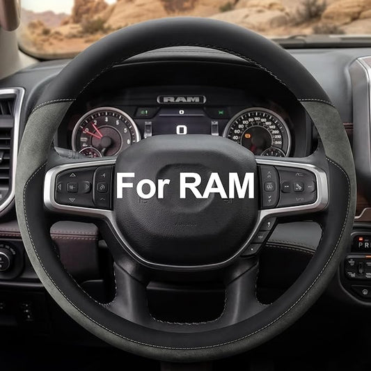 West Llama Customized Auto Car Steering Wheel Cover for Dodge RAM 1500 2500 3500, 15.5-16 inch (Gray-Large Size)
