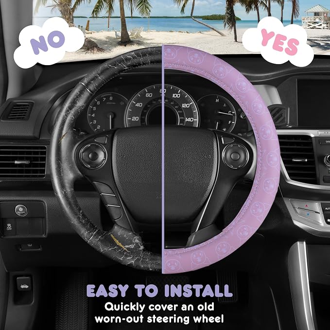 Sanrio Kuromi Steering Wheel Cover for Car, SUV, Truck - Soft Lavender | Universal Fit Cute Car Accessories & Gift for Women, Official Licensed, Steering Wheel Protector Fits 14.5"-15" Wheels