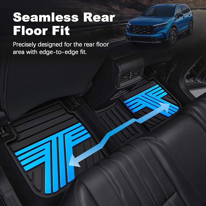 Rubber Floor Mats for Honda CR-V 2026 2025 2024 2023 (Gasoline & Hybrid) | All Weather Custom Fit Heavy Duty Car Mats for CRV, 1st & 2nd Row, Black & Blue