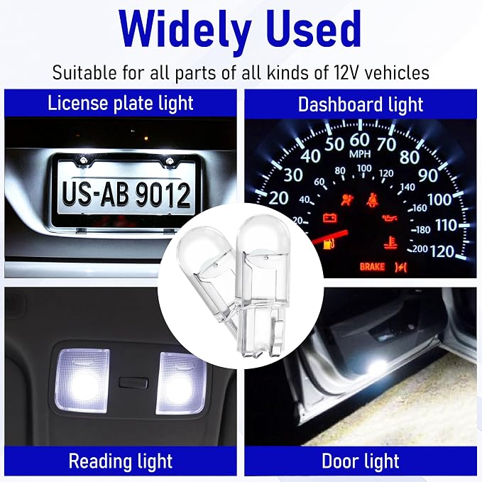 ecocstm 30 PCS Car 194 LED Bulbs, 168 2825 W5W T10 Wedge COB LED Replacement Bulb, Error Free Interior Bulb for Dashboard Light, Dome Lights (Blue)