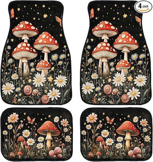 Mushroom Car Floor Mats Cottage Starry Garden Snail Butterfly Carpet Front Rear Carpets Mat Decorative Car Floor Carpets Non-Slip Auto Car Accessories Universal Fit for Car SUV Truck Van