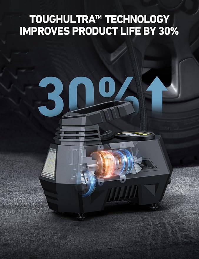 AstroAI AIRUN H1 Tire Inflator Portable Air Compressor,Fast Inflation Electric Air Pump for Car Tires-Car Accessory,9.8Ft Cord-12VDC-Powered Auto Shut-Off with Digital Pressure Gauge,LED Light,Yellow