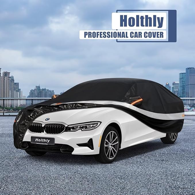 10 Layers Car Cover Custom Fit for BMW 3 Series 320i 328i 330i 335i M340i (2013-2026), Waterproof All Weather for Automobiles, Outdoor Full Cover Sun Dust Rain Protection with Cotton. Black