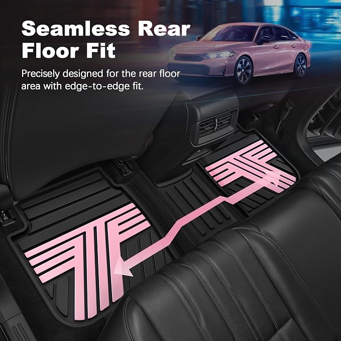 Rubber Floor Mats for Honda Civic Sedan Hatchback Si 2022-2026 | Include Sport but Not for Hybrid, All Weather Car Floor Liners Fit for Acura Integra 2023-2026, 1st & 2nd Row, Black & Pink