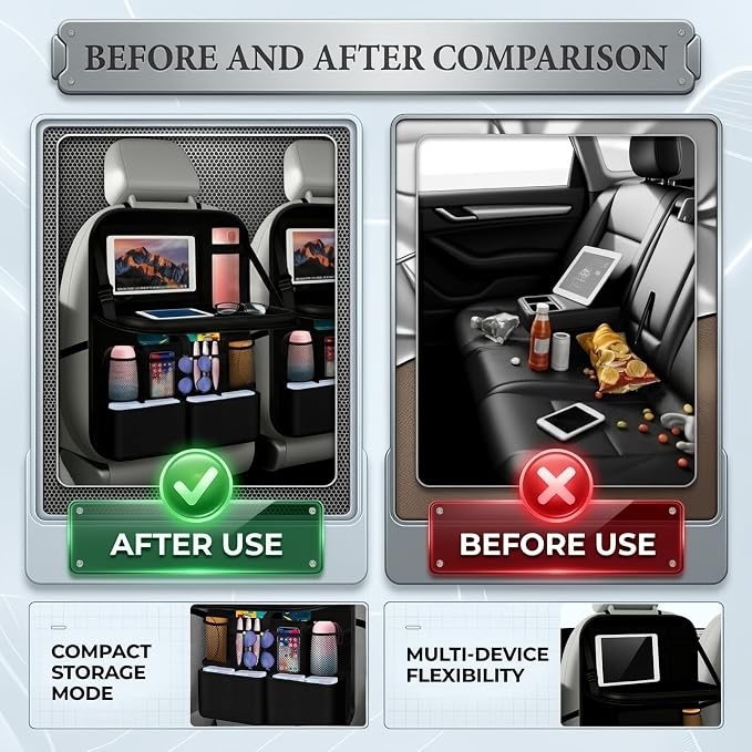 2 in 1 Hanging Backseat Car Organizer,Waterproof Back Seat Car Organizer | with Table Trays,Multifunctional Cars Seats Backs Organizers as Kick Mats Back Seat Protector for Vehicles