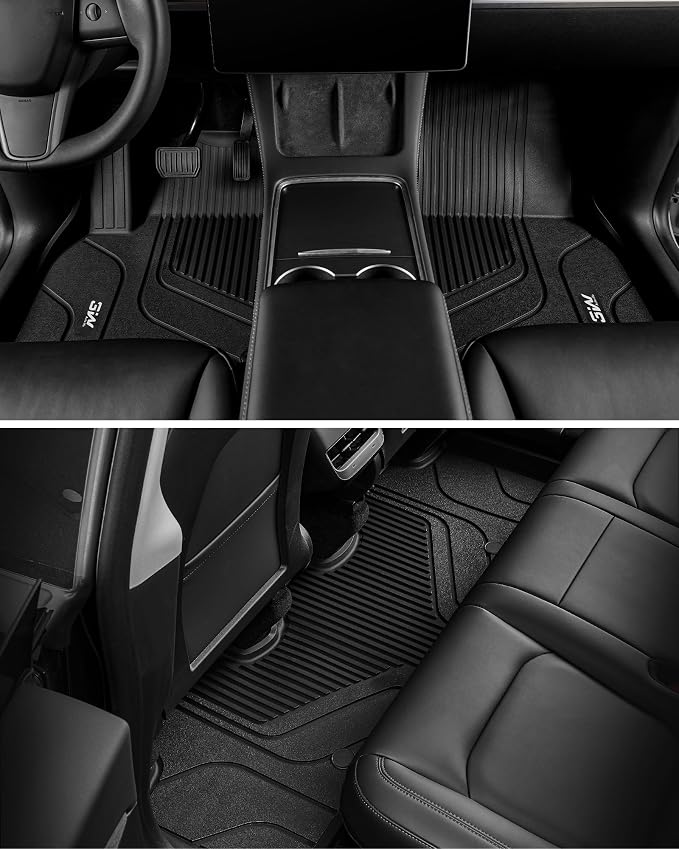 3W Tesla Model Y Floor Mats 2020-2024(Not for Juniper), TPE Floor Liner, Cargo Liner Custom Fit Model Y Accessories All Weather Black, 5-Seater