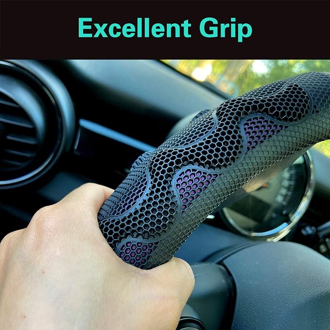 PINCTROT Steering Wheel Cover Great Grip with 3D Honeycomb Anti-Slip Design, Universal 14.5-15 Inch (Purple)