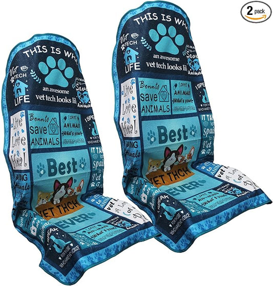 Waterproof Car Seat Cover for Front Seats, Protector for Cars SUVs Trucks, Sweat Towel Seat Covers Bucket for Gym,Workout,Beach,Hiking,Running and Swimming(Vet Tech Gift, 2PCS)