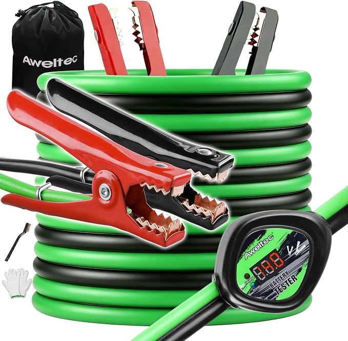 Heavy Duty Jumper Cables,4 Gauge 20 Feet Booster Cable with Reverse & Power Battery Tester, Smart Safety Protector Automotive Wire for Cars Trucks,Carry Bag,Safety Gloves,Iron Brush