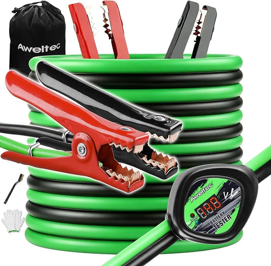 Heavy Duty Jumper Cables,4 Gauge 20 Feet Booster Cable with Reverse & Power Battery Tester, Smart Safety Protector Automotive Wire for Cars Trucks,Carry Bag,Safety Gloves,Iron Brush