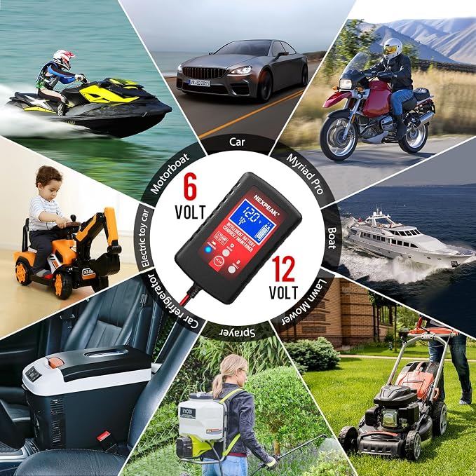 3-Pack 1.75A Car Battery Charger, 6V &12V Smart Battery Trickle Charger | Fully automatic 6V/12V Battery Charger, LCD screen monitors real-time status, Multi-protection for cars, boats, motorcycles