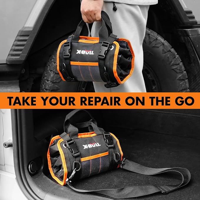 X-BULL Heavy Duty Tire Plug Kit All-in-One Tire Repair Kit with Self-Vulcanizing Plugs & Organized Bag for Car, SUV, Truck, Motorcycle, On Road & Off Road Professional Flat Tire Fix Kit